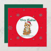 modern red merry cat snowflake christmas kitten Ca Feestdagenkaart (Voorkant / Achterkant)