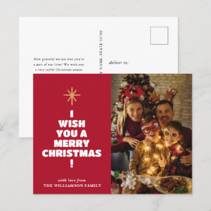 Modern Red Merry Christmas Familie Foto Briefkaart