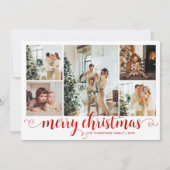 Modern Red Merry Christmas Heart Script 5 Foto Feestdagenkaart (Voorkant)