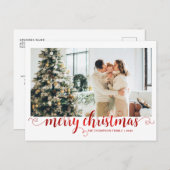 Modern Red Merry Christmas Heart Script Photo Feestdagenkaart (Voorkant / Achterkant)