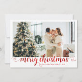 Modern Red Merry Christmas Heart Script Photo Feestdagenkaart (Voorkant)