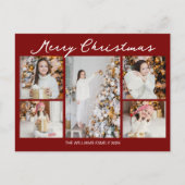 Modern Red Merry Christmas Photo Collage Feestdagenkaart (Voorkant)