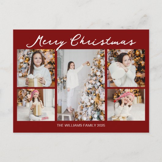 Modern Red Merry Christmas Photo Collage Feestdagenkaart (Voorkant)