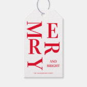 Modern Red Merry en Bright Feestdagen Cadeaulabel (Voorkant)