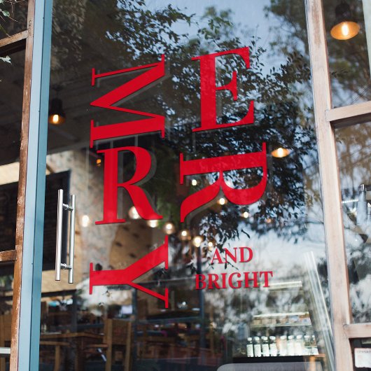 Modern Red Merry en Bright Feestdagen Raamsticker