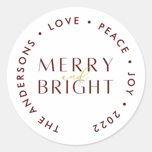 Modern Red Merry en heldere kerstfamilie Ronde Sticker (Voorkant)