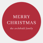 Modern Red Merry kerst Ronde Sticker (Voorkant)
