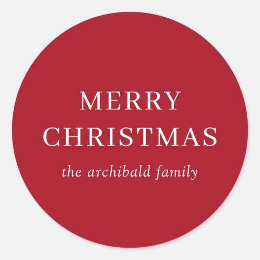 Modern Red Merry kerst Ronde Sticker (Voorkant)