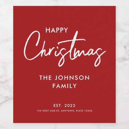 Modern Red Merry kerst Wijn Etiket (Enkel label)