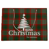 Modern Red Merry kerstboom script tartan rood Groot Cadeauzakje (Voorkant)