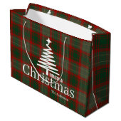 Modern Red Merry kerstboom script tartan rood Groot Cadeauzakje (Achterkant Gekanteld)