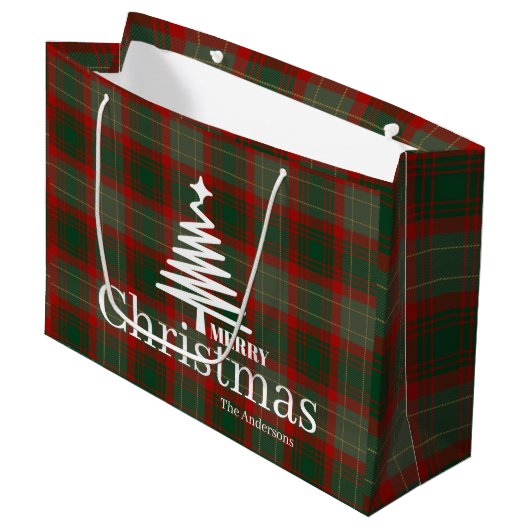 Modern Red Merry kerstboom script tartan rood Groot Cadeauzakje (Voorkant Gekanteld)