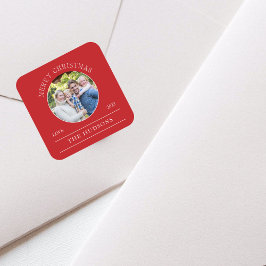 Modern Red Merry-kerstfoto Vierkante Sticker