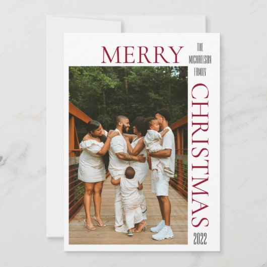 Modern Red Merry-kerstfotokaartje Feestdagenkaart (Voorkant)