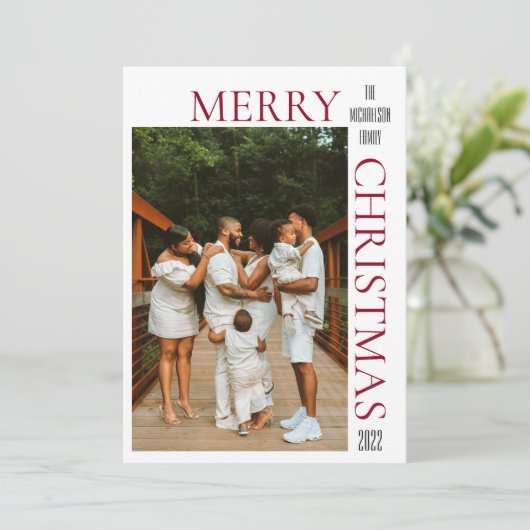 Modern Red Merry-kerstfotokaartje Feestdagenkaart (Staand voorkant)