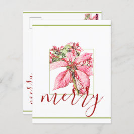 Modern Red  Merry Poinsettia Holiday Briefkaart