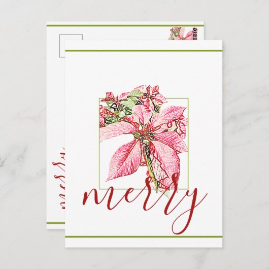 Modern Red  Merry Poinsettia Holiday Briefkaart (Voorkant / Achterkant)