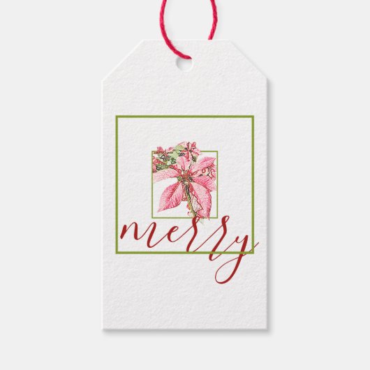 Modern Red  Merry Poinsettia Holiday Cadeaulabel (Voorkant)