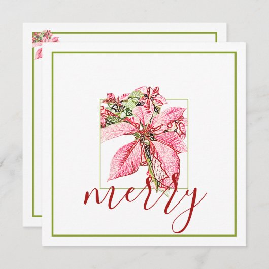 Modern Red  Merry Poinsettia Holiday Flat Kaart (Voorkant / Achterkant)
