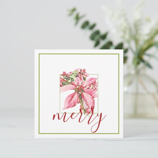 Modern Red  Merry Poinsettia Holiday Flat Kaart (Staand voorkant)