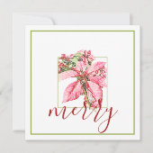 Modern Red  Merry Poinsettia Holiday Flat Kaart (Voorkant)
