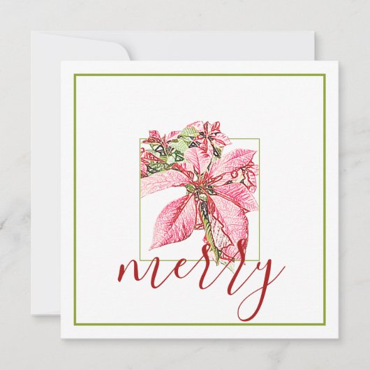 Modern Red  Merry Poinsettia Holiday Flat Kaart (Voorkant)