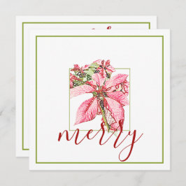 Modern Red  Merry Poinsettia Holiday Flat Notitiekaartje