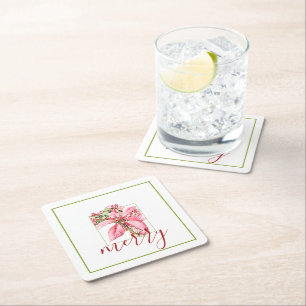 Modern Red  Merry Poinsettia Holiday Kartonnen Onderzetters
