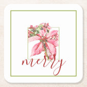 Modern Red  Merry Poinsettia Holiday Kartonnen Onderzetters (Voorkant)