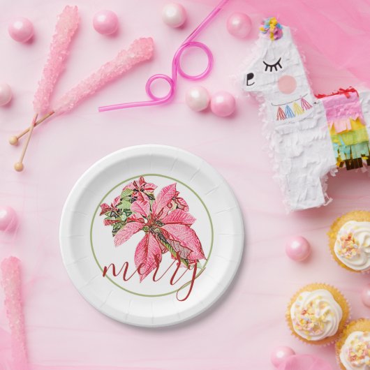 Modern Red  Merry Poinsettia Holiday Papieren Bordje (Feest)