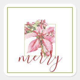 Modern Red  Merry Poinsettia Holiday Vierkante Sticker