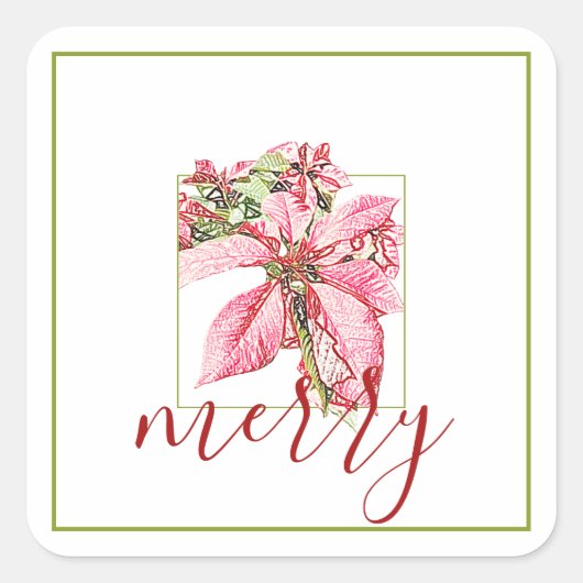 Modern Red  Merry Poinsettia Holiday Vierkante Sticker (Voorkant)