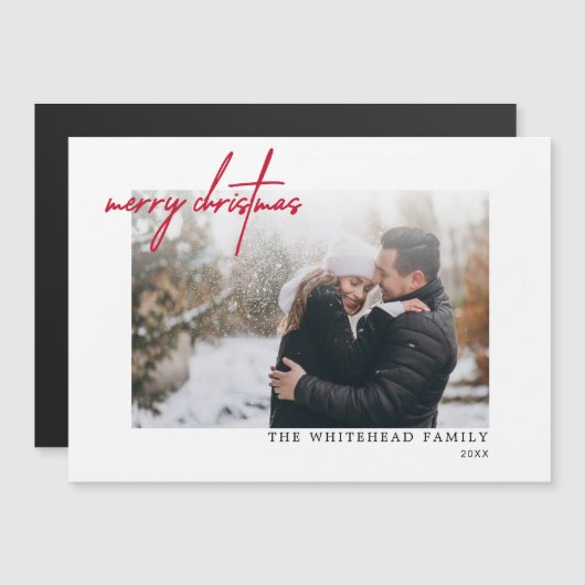 Modern Red Merry White-kerstkaart (Voorkant / Achterkant)