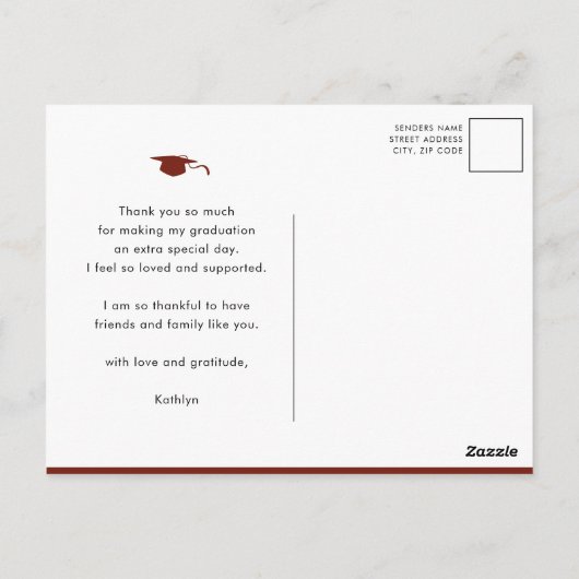 Modern Red Minimalist Photo Afstuderen Hartelijk d Briefkaart (Achterkant)