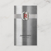 Modern Red Monogram Metaal Visitekaartje (Voorkant)