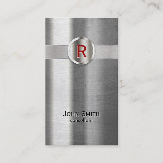 Modern Red Monogram Metaal Visitekaartje (Voorkant)