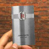 Modern Red Monogram Metaal Visitekaartje