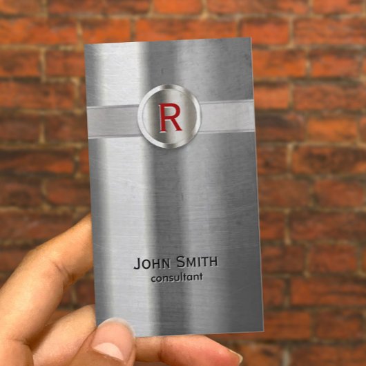 Modern Red Monogram Metaal Visitekaartje