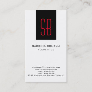 Modern Red Monogram Stripe White Visitekaartje
