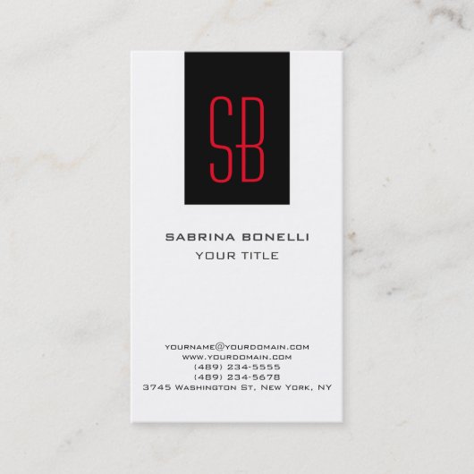 Modern Red Monogram Stripe White Visitekaartje (Voorkant)