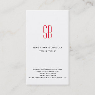 Modern Red Monogram White Professional Visitekaart Visitekaartje