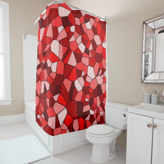 Modern Red Mosaic Pattern Douchegordijn (In situ)
