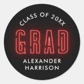 Modern Red Neon Afstuderen Ronde Sticker (Voorkant)