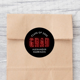 Modern Red Neon Afstuderen Ronde Sticker