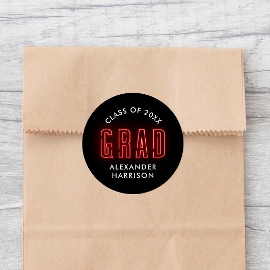 Modern Red Neon Afstuderen Ronde Sticker