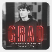Modern Red Neon Afstuderen Vierkante Sticker (Voorkant)