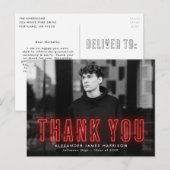 Modern Red Neon Foto Afstuderen Hartelijk dank Briefkaart (Voorkant / Achterkant)