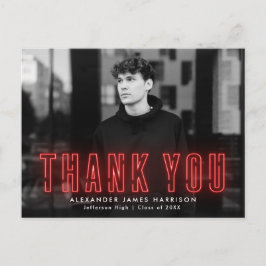 Modern Red Neon Foto Afstuderen Hartelijk dank Briefkaart