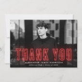 Modern Red Neon Photo Afstuderen Bedankkaart (Voorkant)