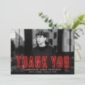 Modern Red Neon Photo Afstuderen Bedankkaart (Staand voorkant)